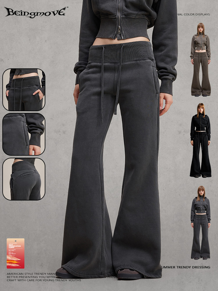 Calle seca de otoño de 2025 marca de moda europea y americana retro pantalones de estilo caliente pantalones deportivos delgados y de lana para mujeres