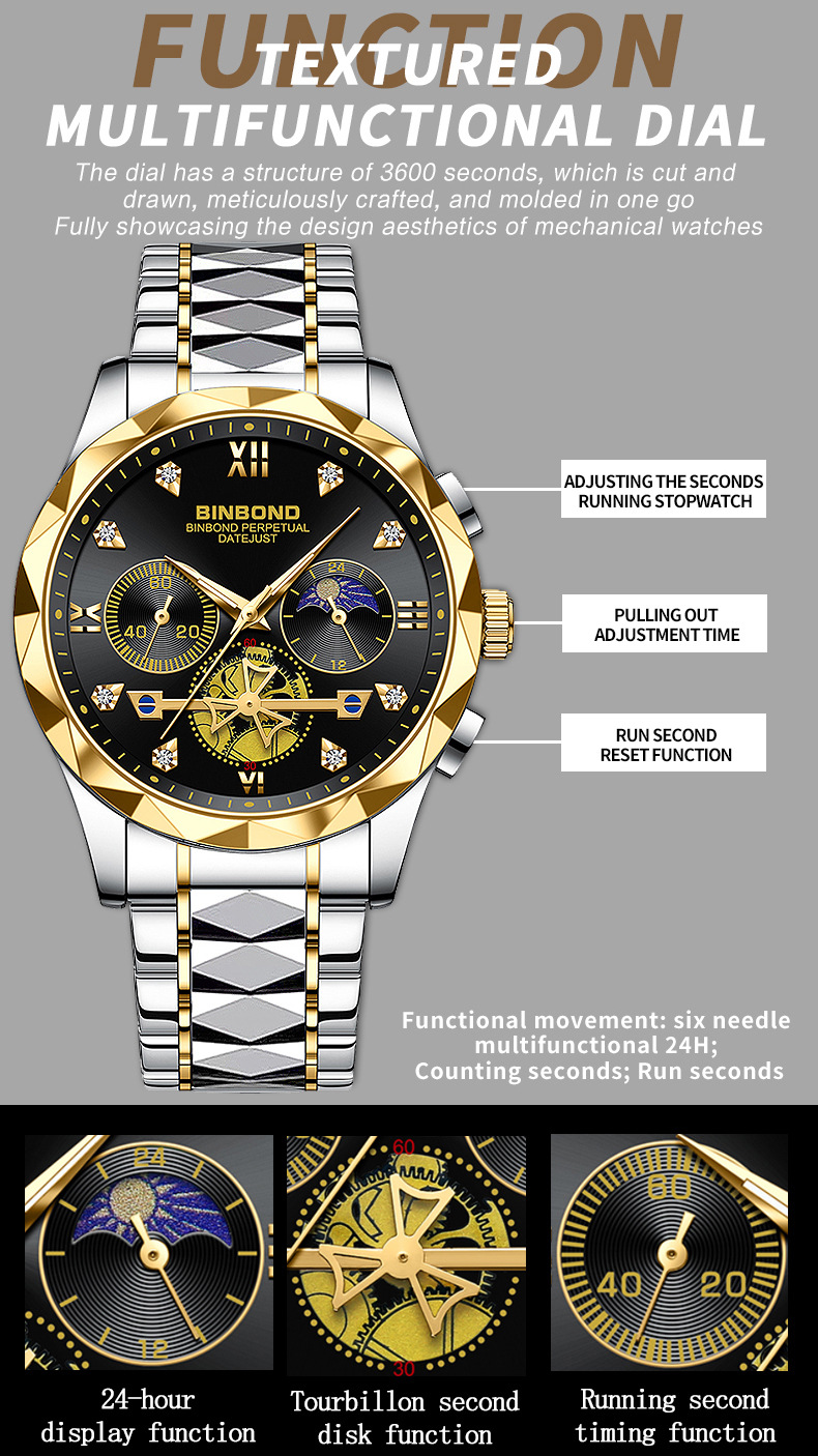 Men's Quartz Watch Multifunctional Tungsten Steel Chronograph_voghion.com