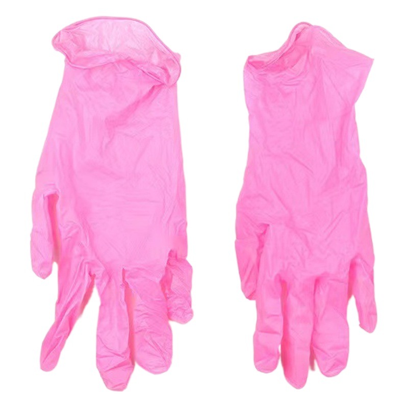 100 desechables guantes de nitrilo rosa de látex de caucho elástico guantes de trabajo de belleza guantes de peluquería al por mayor