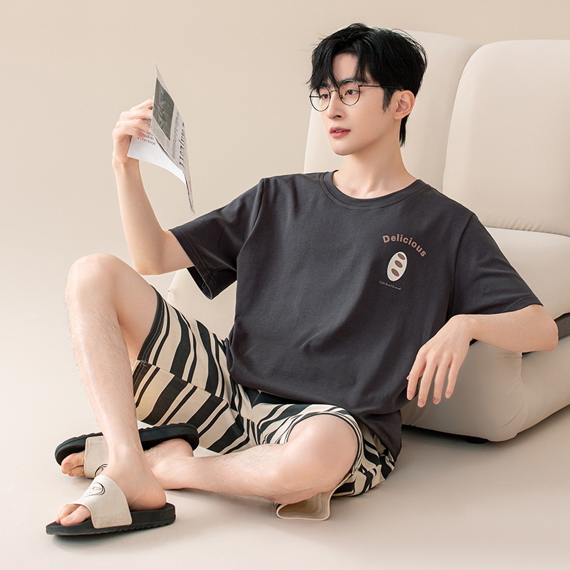 Nuevo algodón de manga corta de verano Pantalones cortos pijamas hombres rayas simple delgada ropa de abrigo casual homewear traje
