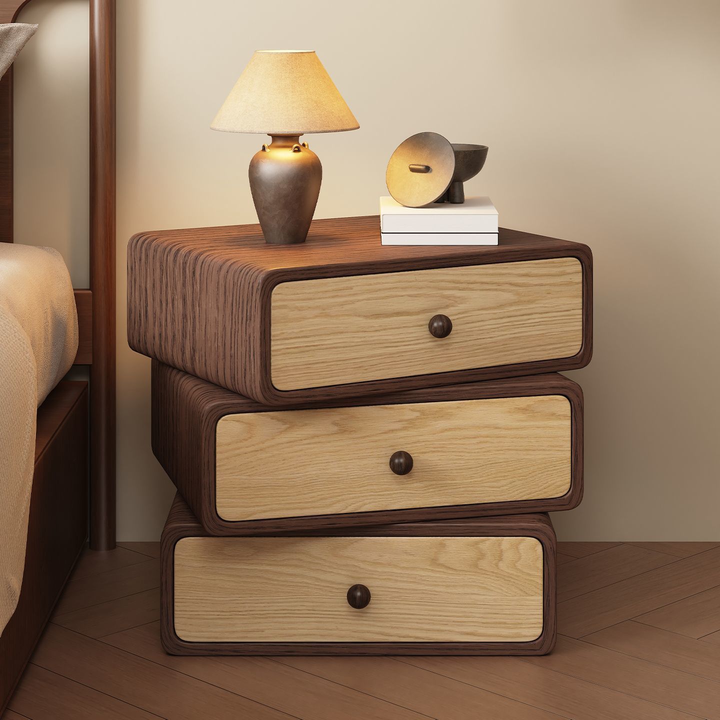 Cross-Border Rotatable Mid-Century Style Solid Wood Bedside Table Simple and Modern 2025 New Light Luxury Home Bedroom Bedside Table