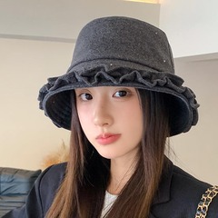 日韩时尚复古甜美木耳边渔夫帽女立体帽型水桶帽显脸小盆帽秋冬潮