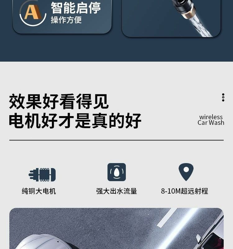 German wireless high-pressure car washer, high-power household water gun, lithium battery portable rechargeable car washer