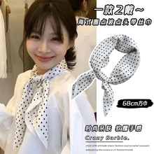 韩版俏皮百搭波点围巾68棉麻手感小方巾女秋冬保暖包头巾装饰领巾