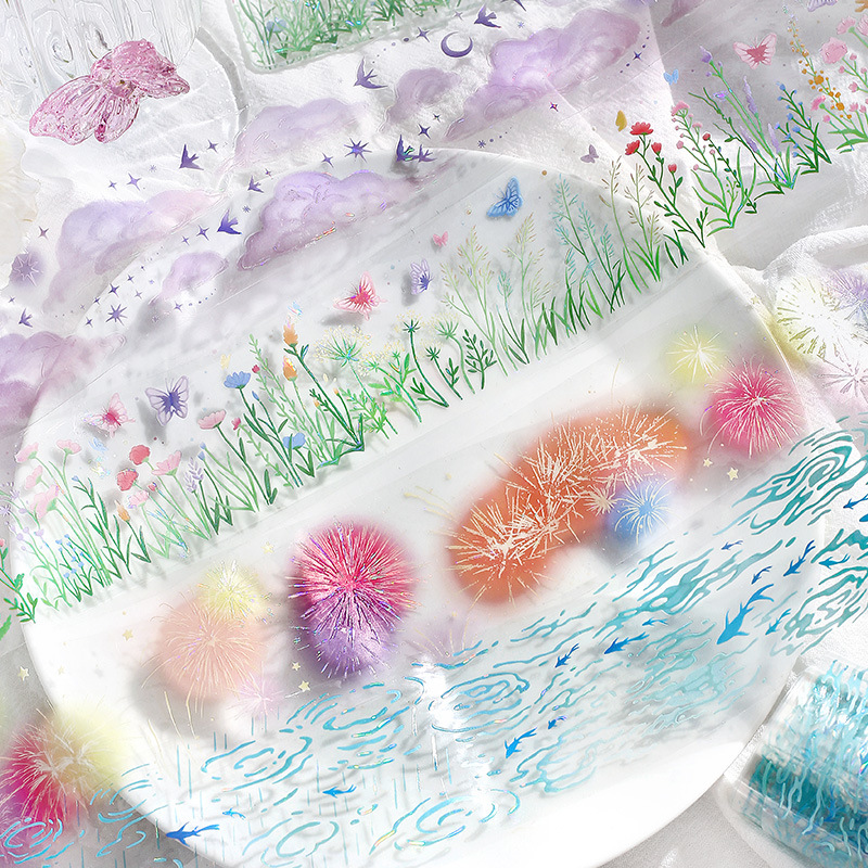 El amante de la carta Cinta PET de luz de concha tridimensional en ese momento, collage de paisajismo de bricolaje de la serie Guangjing