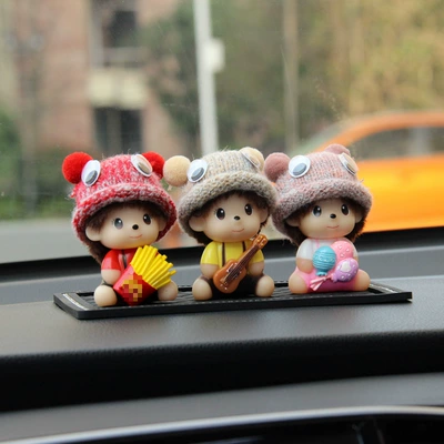Car Ornaments, Car Center Console Decorations, Car Interior Ornaments, Cartoon Cute Car Accessories, Practical (Car ornaments) - french-fries-violin-colorful-balloons-mat-included