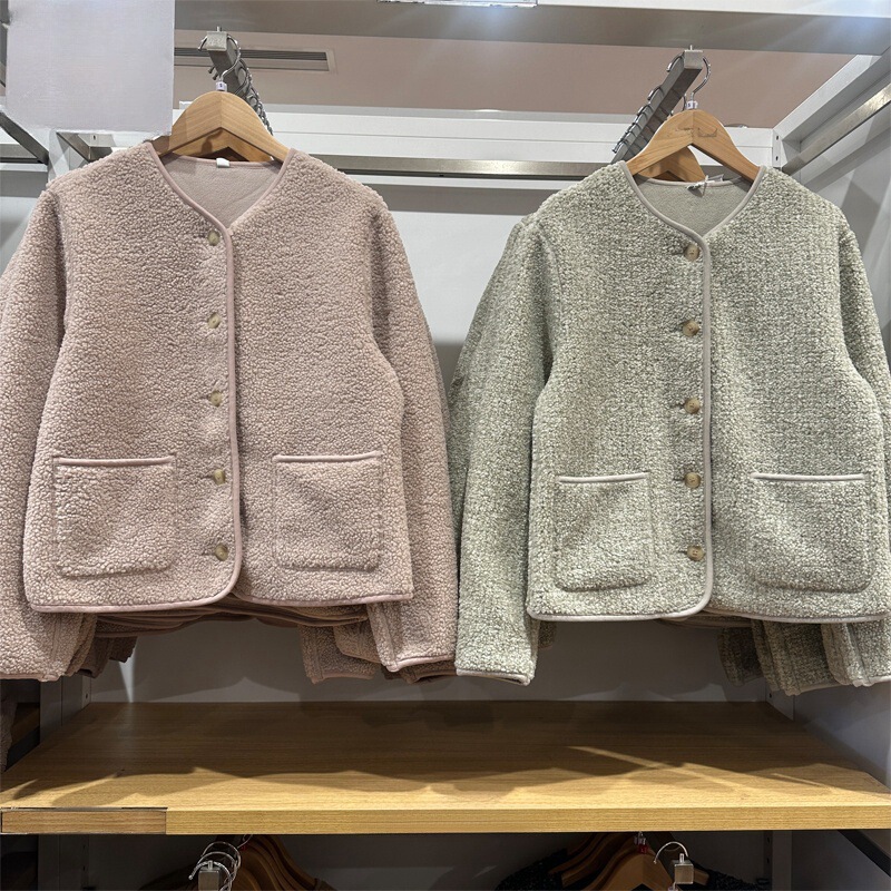 Women's imitation lamb fleece round neck cardigan long sleeve single coat autumn and winter E461660 472938 Women's imitation lamb fleece round neck cardigan long sleeve single coat autumn and winter E461660 472938