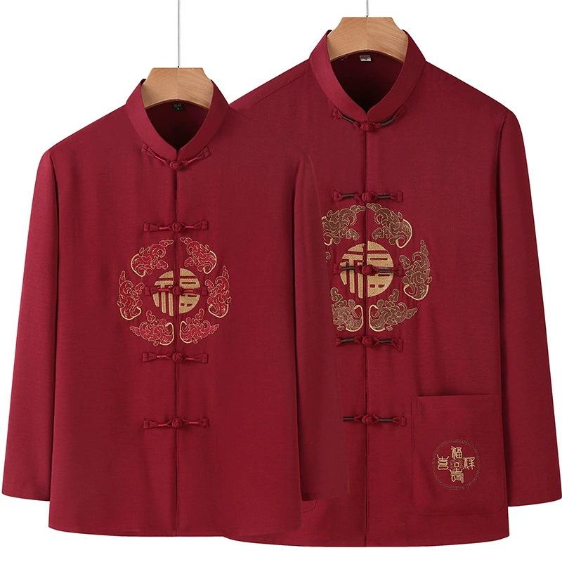 Китайский стиль 2024 весна новый хлопок с длинными рукавами мужская весенняя одежда тонкая повседневная пара среднего размера