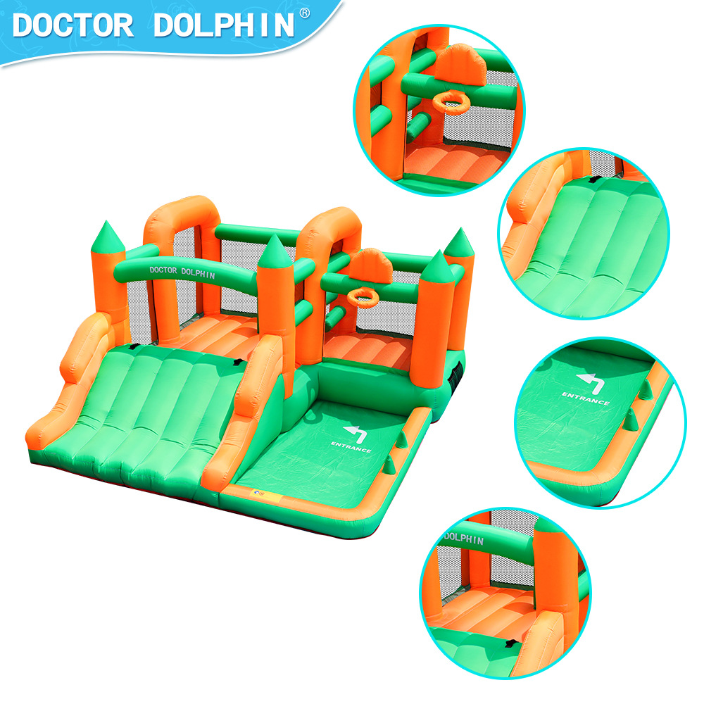 Doctor Delfín | Castillo inflable pequeño para niños para uso doméstico, parque de atracciones inflable interior, castillo con tobogán y trampolín exterior