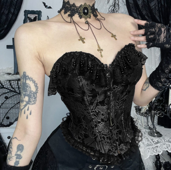 XS25021 Gothic Dark Fishbone Strapless Top 2025 New French Jacquard Corset Strapless Top for Women