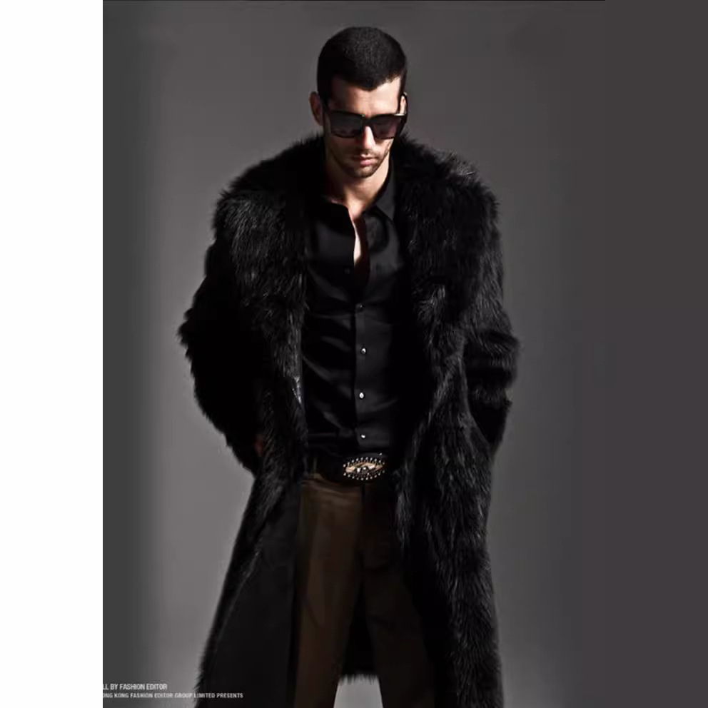 AliExpress transfronterizo de piel sintética de los hombres abrigo largo abrigo de piel trinchera traje de cuello más tamaño