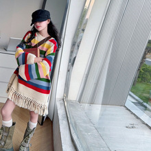 女童彩虹毛衣春秋款2025新款儿童秋季洋气时髦炸街套头针织衫裙子