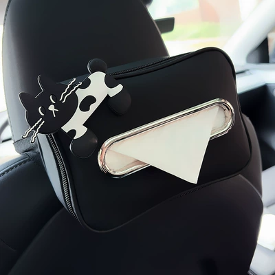 Car Tissue Box Bow Leather Car tissue box/set - leather-tissue-box-black-black-and-white-cat