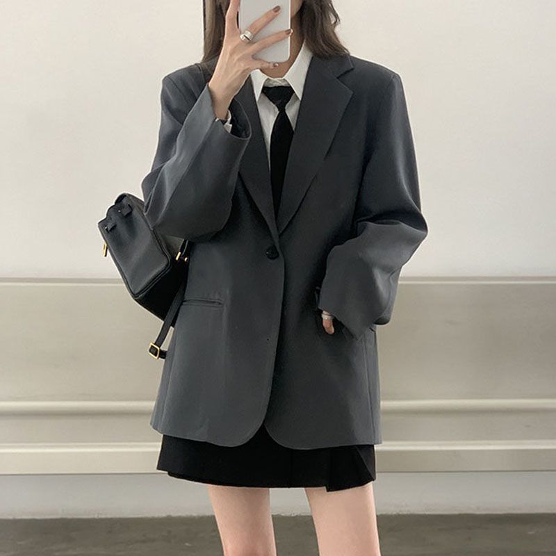 春秋韩版西服外套女休闲灰色西装百搭显瘦炸街小个子上衣ins学生|undefined