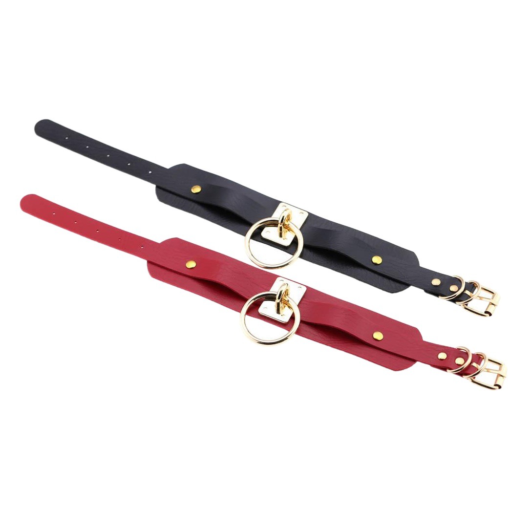 Factory Direct Sales European and American Harajuku Pu Leather Single Ring Collar Neck Cover Street Photography Nightclub Wild O-Shaped Necklace Neck Chain