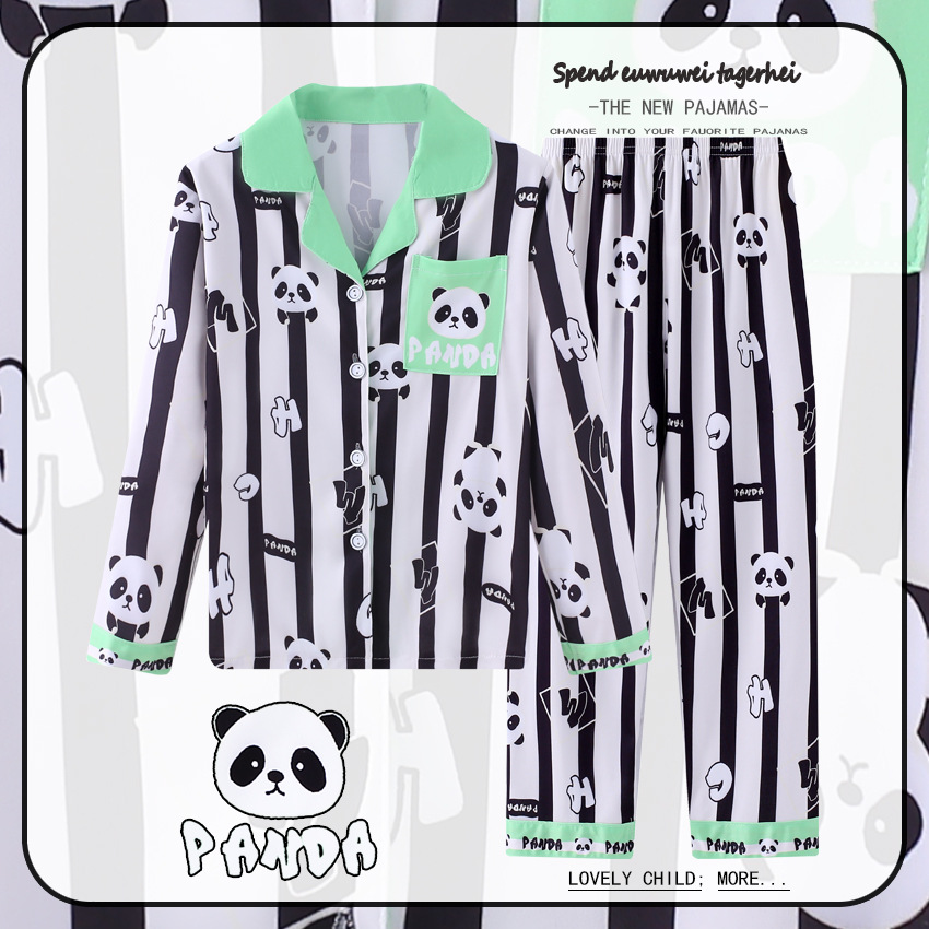Pijamas para niños del sudeste asiático para niños de primavera y otoño para niñas de manga larga y solapa fina de dibujos animados LABUBU traje de otoño para niños grandes image 26
