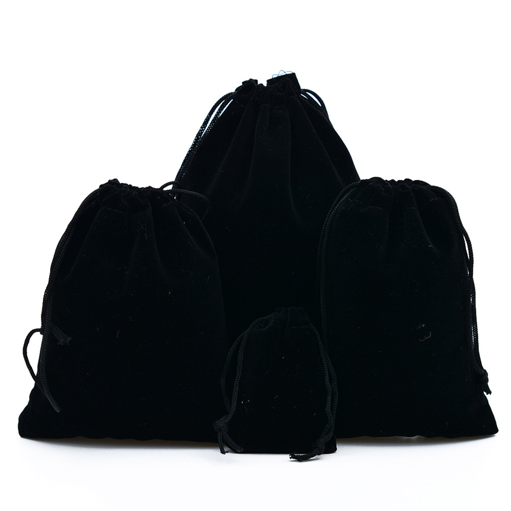 厂家现货黑色绒布袋束口收纳袋 大小号植绒布袋可印LOGO