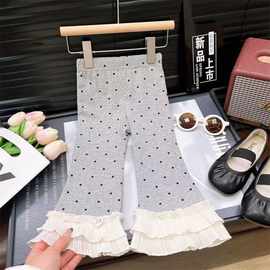新款女童春夏秋薄款洋气韩版微喇长裤休闲裤童裤波点蕾丝百搭裤子