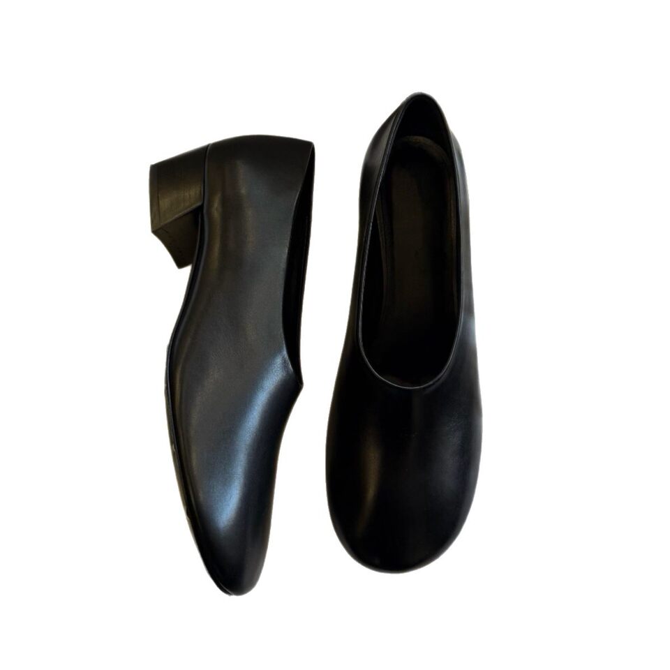 Giày lười nữ da bò mũi tròn gót thô 3 cm phối đồ dễ dàng — Màu nâu, màu đen