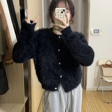 防貂绒长袖甜美毛衣女2023年秋冬新款宽松短款外搭软糯针织上衣女