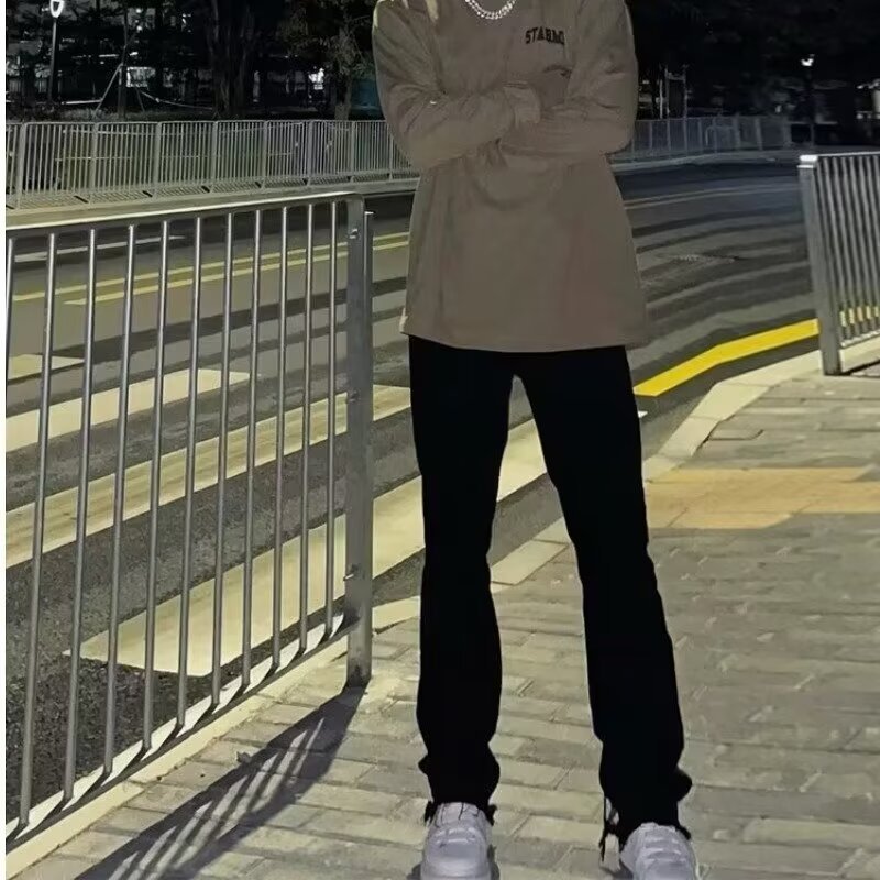 Moda americana calle todo fósforo guapos jeans hombres sueltos rectos casuales hollín pantalones ins tendencia mezclilla