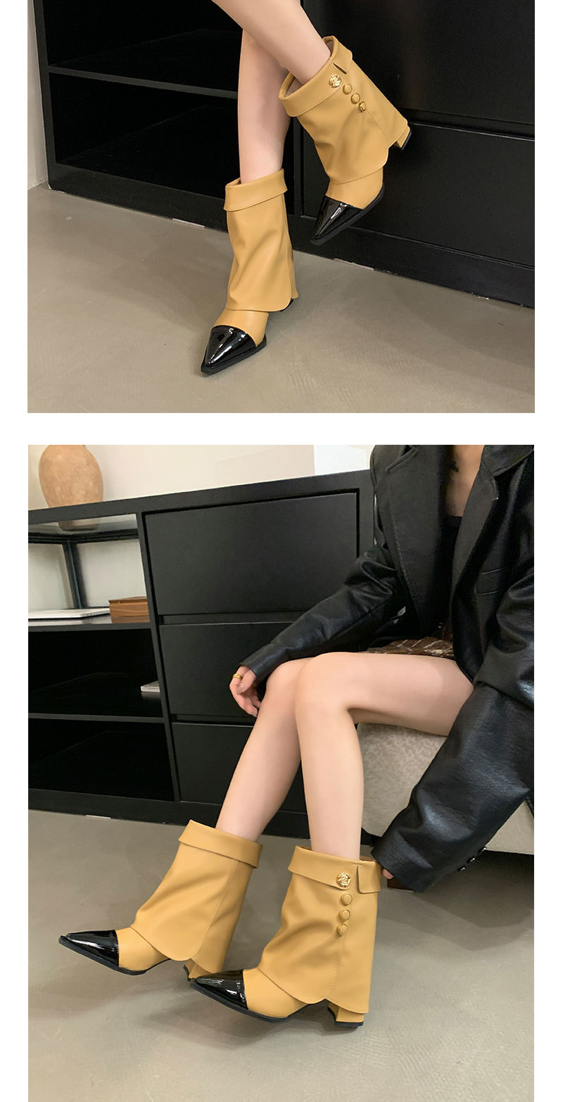 2025 Fall Fashion Collection Multifunctional Chunky Heel Cycling Style Elegant Color Block Cropped Slip-On Pants_voghion.com