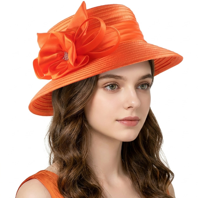 Cross-border church hat, fashionable mesh floral wide-brimmed sun protection hat, beach wedding party satin ribbon hat