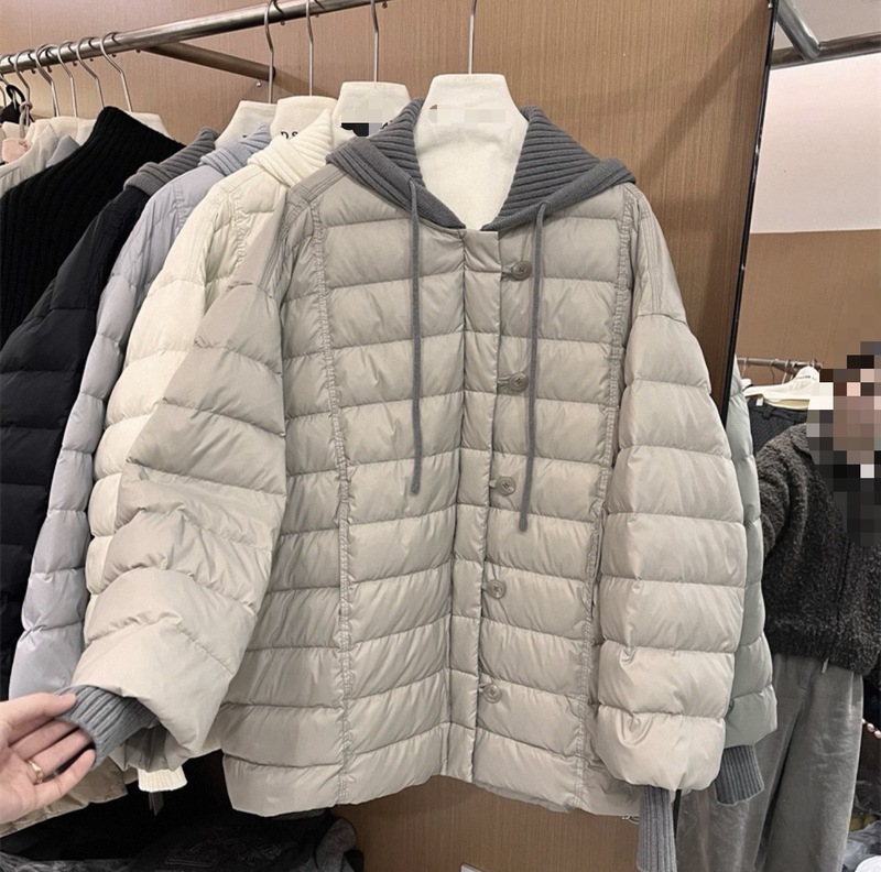 韩系超轻薄羽绒服女中长款针织连帽拼接小个子白鸭绒加厚保暖外套|undefined