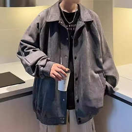 麂皮绒棒球服外套男秋冬款潮牌港风潮流飞行员宽松刺绣夹克上衣服