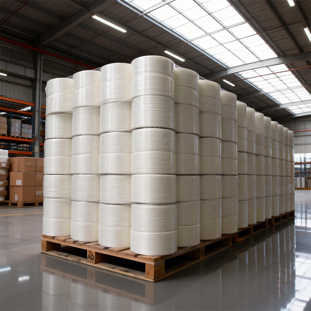 厂家批发货物固定重型塑料捆扎带 19mm*600米聚酯纤维打包带