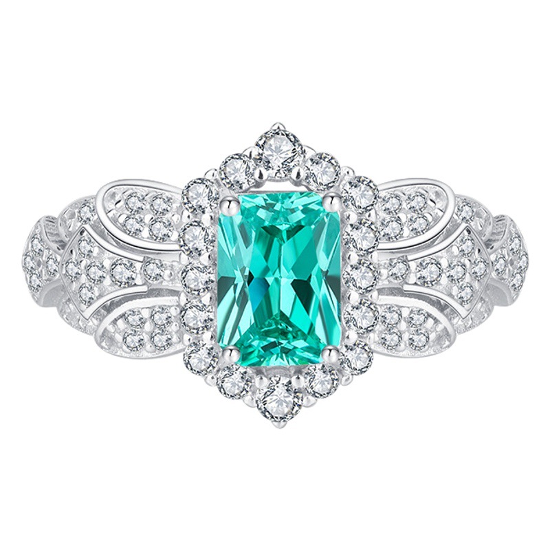 Zhuang Sheng joyería S925 plata simulación turmalina verde cuadrado 3 quilates estilo retro anillo de piedra principal 5*7