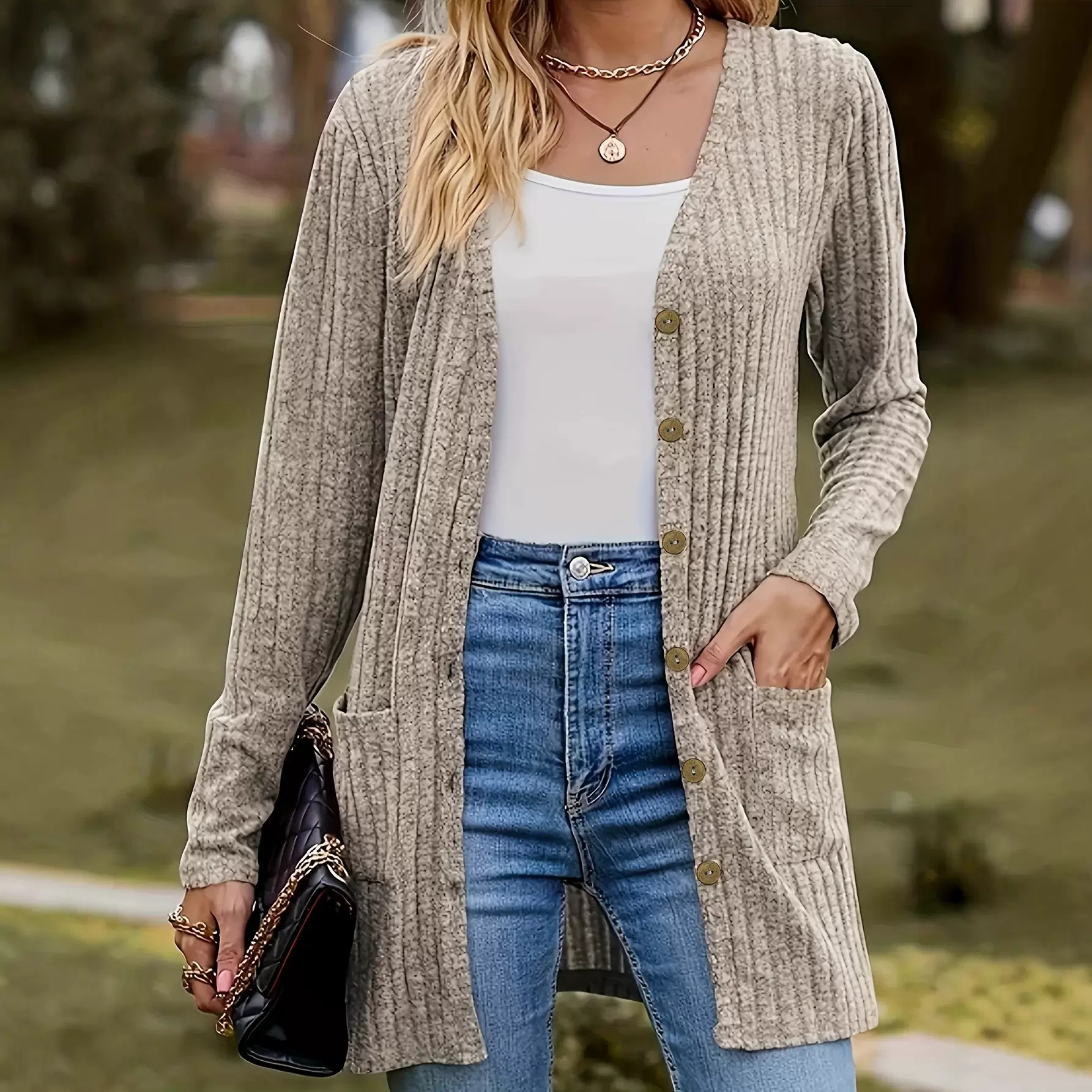 欧美跨境女装秋冬大码女士开衫外套时尚休闲纽扣保暖针织毛衣上衣