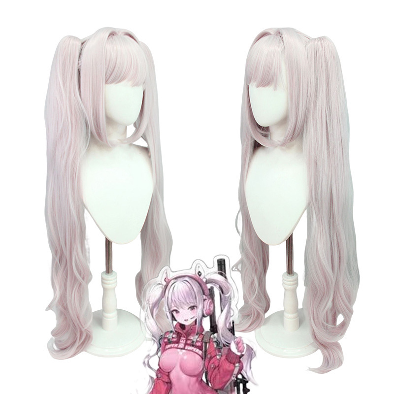 Nikke: Goddess of Victory Cosplay Wig Alice, Nikke Alice Light Pink and White Double Ponytail Curly Long Hair Female Wig