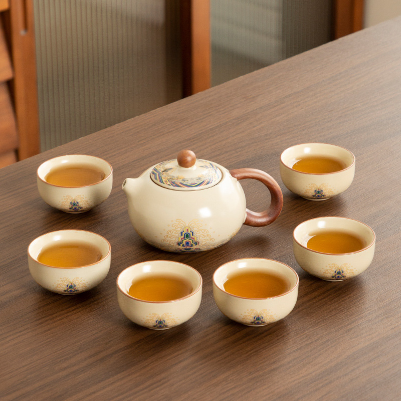 Juego de Té Kung Fu de Cerámica y Bambú con Bandeja para Hogar
