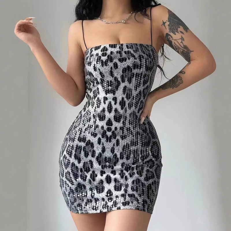European and American Hot Selling 2025 Spring and Summer New Fashion Printed Street Style Nightclub Versatile Suspender Sequin Dress Wholesale European and American Hot Selling 2025 Spring and Summer New Fashion Printed Street Style Nightclub Versatile Suspender Sequin Dress Wholesale