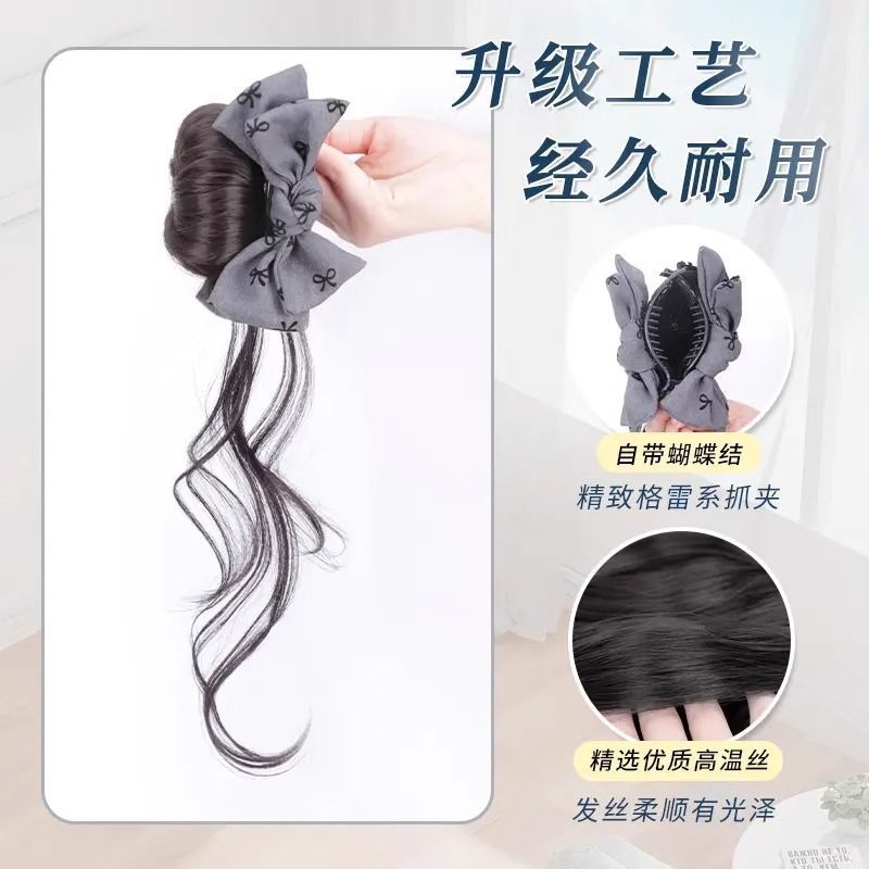 Falsa cabeza de bola mujer arco agarrar clip de cabello humano perezoso barba de dragón brotes de cabello perezoso esponjoso pellizco natural