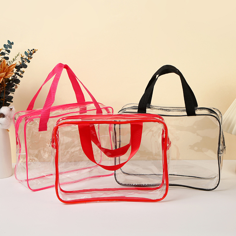 定制PVC透明手提袋厂家批发 防水便携伴手礼袋拉链收纳袋化妆袋