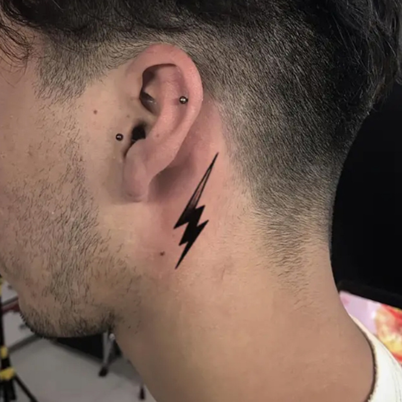 Black and White Lightning Tattoo Stickers 4-Piece Set Vintage Dot Lightning Waterproof Temporary Tattoo Stickers Black and White Lightning Tattoo Stickers 4-Piece Set Vintage Dot Lightning Waterproof Temporary Tattoo Stickers