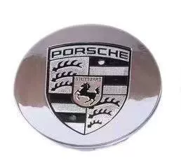 911, Cayenne, Cayman, and Macan — Hub cover - guaranteed-76mm-electroplated-black-and-white-label