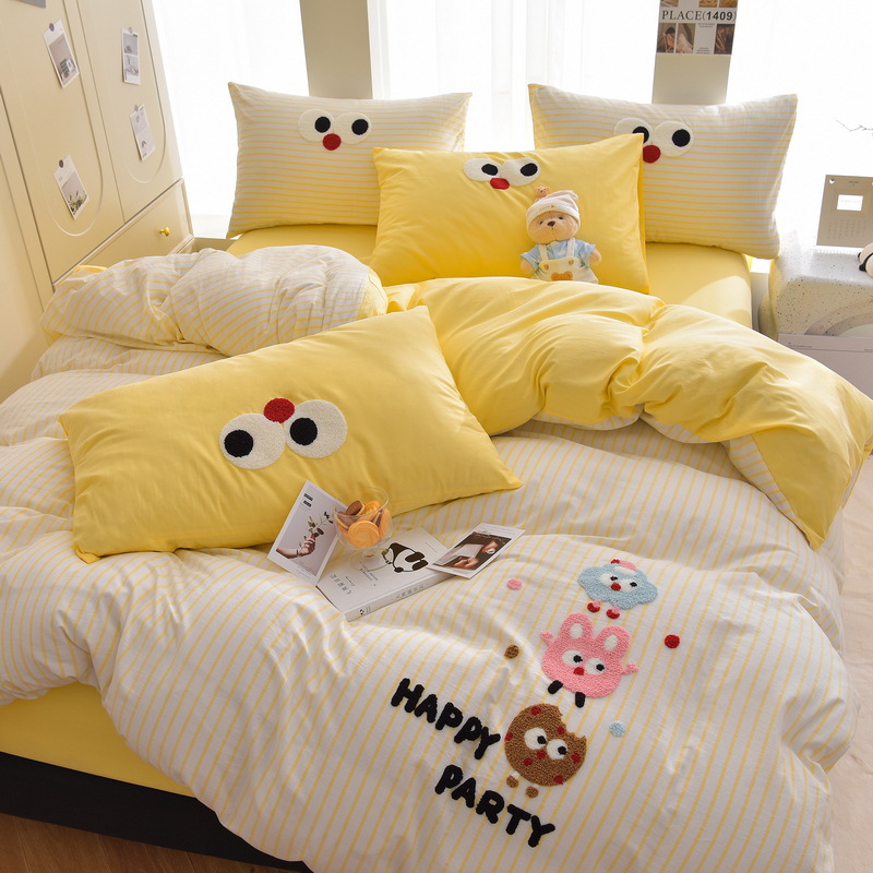 Happy Party (A급 면 10% 워싱 및 프린팅 및 자수)