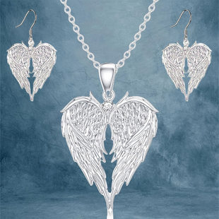 Temu Amazon cross-border angel wings heart-shaped wings pendant necklace earrings set spot manufacturer wholesale