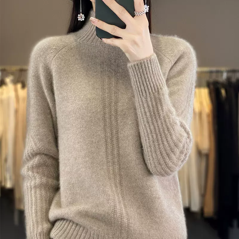 半高领羊毛衫女秋冬新款韩版加厚套头宽松针织毛衣打底衫上衣