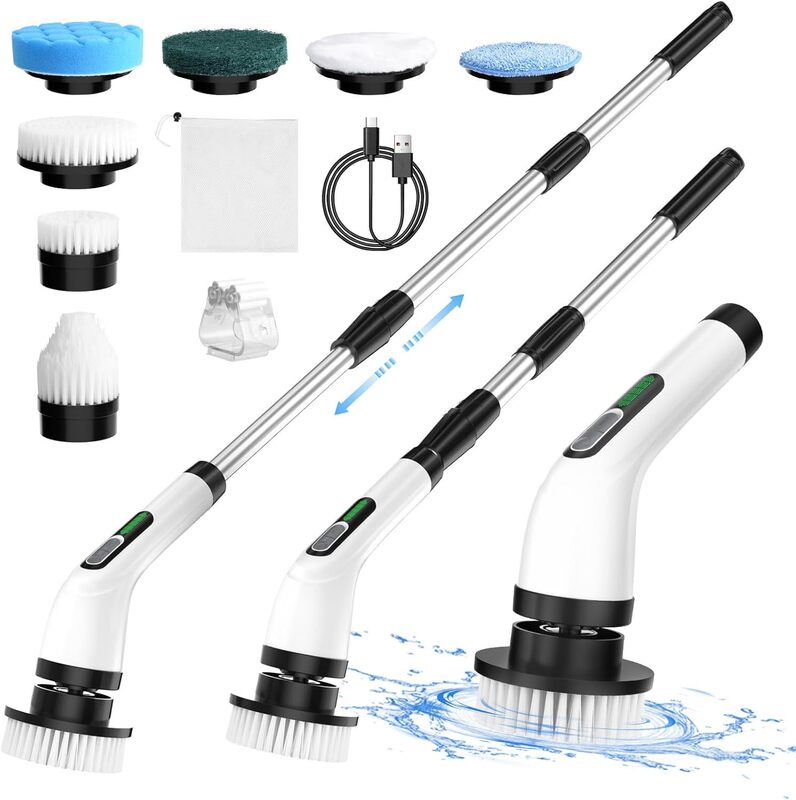 Seven-head multifunctional long-handle electric cleaning brush household kitchen bathroom bathtub toilet floor strong cleaner