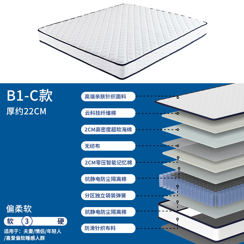 亜輪ホテル家庭用寝室席夢思独立スプリングマットレス軟硬マット民宿マンション記憶綿マットレス|undefined
