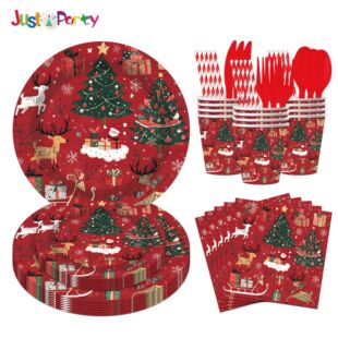 Christmas Elk Theme Party Holiday Supplies Decoration Disposable Paper Plate Paper Cup Tissue Birthday Arrangement Props