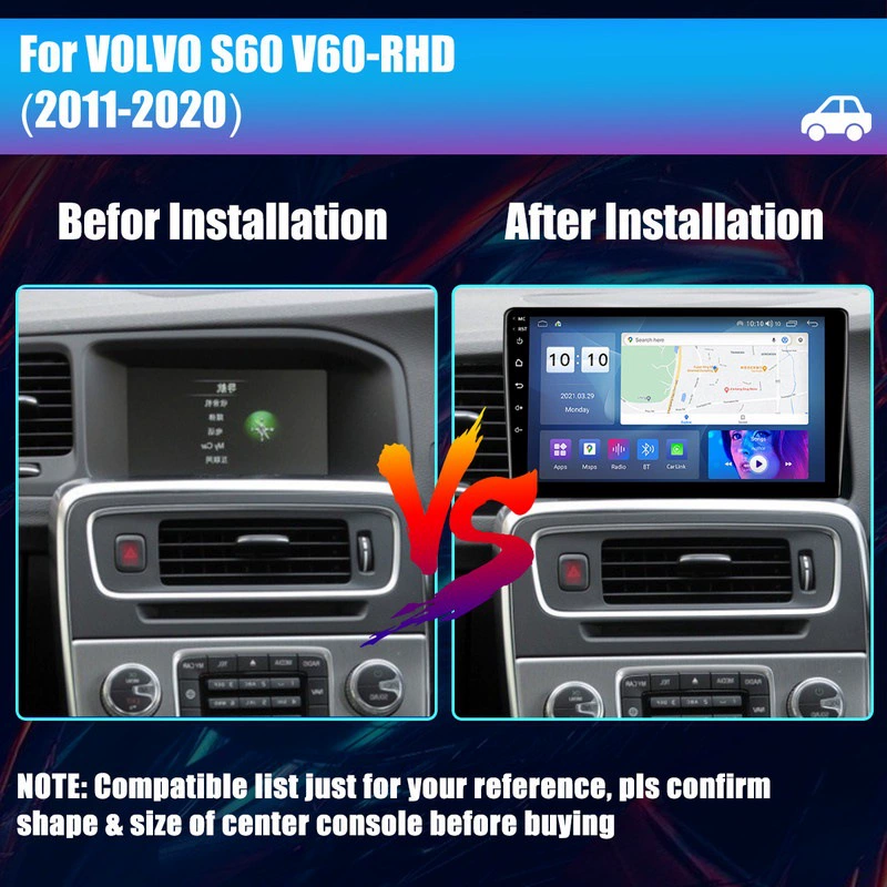 Глобальная связь, предназначенная для Volvo S60 V60 11-20 9-дюймовая система CarPlay Android Central Control Navigation Machine