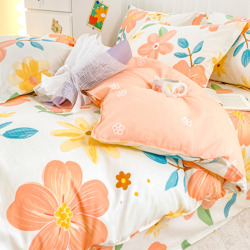 Ins algodón de cuatro piezas 100 algodón pequeño fresco ropa de cama femenina cubierta de edredón ropa de cama de dormitorio de tres piezas