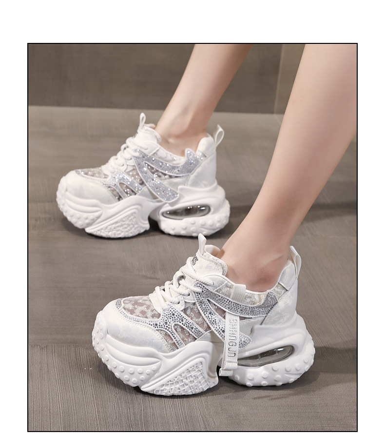 Giày sneaker nữ đế dày lưới thoáng khí đính đá pha lê — màu trắng chi tiết 15