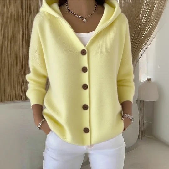 2025 Europa y los Estados Unidos botones de punto con capuchón suéter cardigan nuevo otoño y invierno transfronterizo de color sólido casual moda de mujer