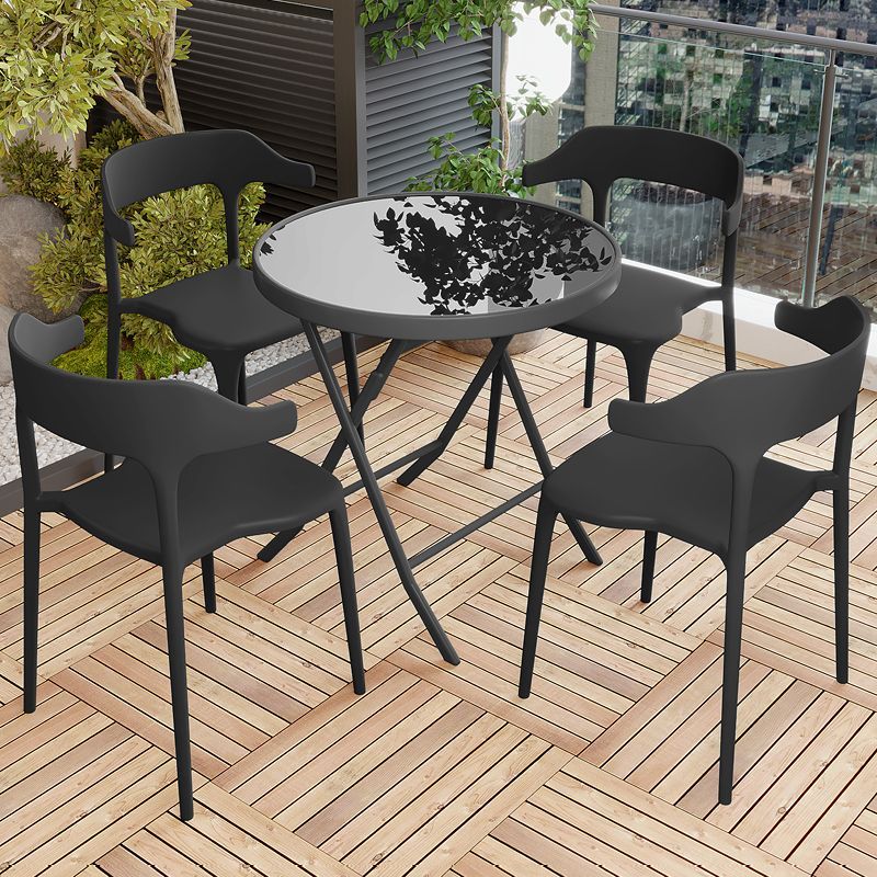 60cm 블랙 웨이브 접이식 테이블 + 의자 4개